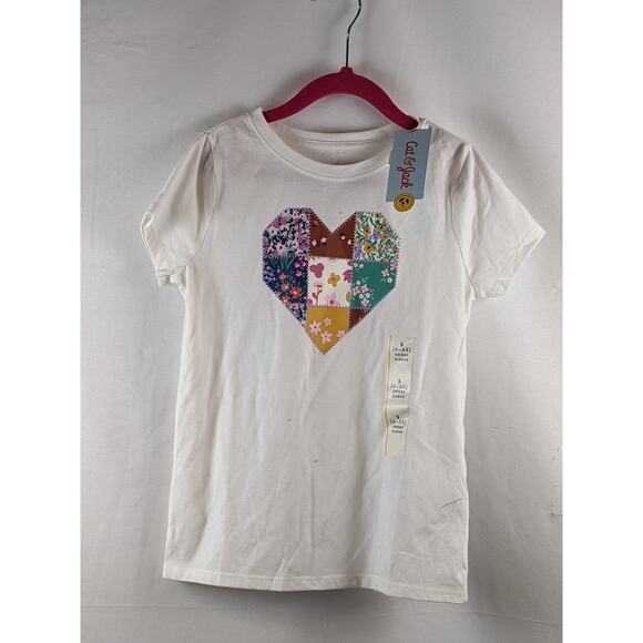 Patchwork Heart Quilt Short Sleeve T-Shirt Cat & Jack Cream Girls S Ivory Floral - Picture 1 of 6